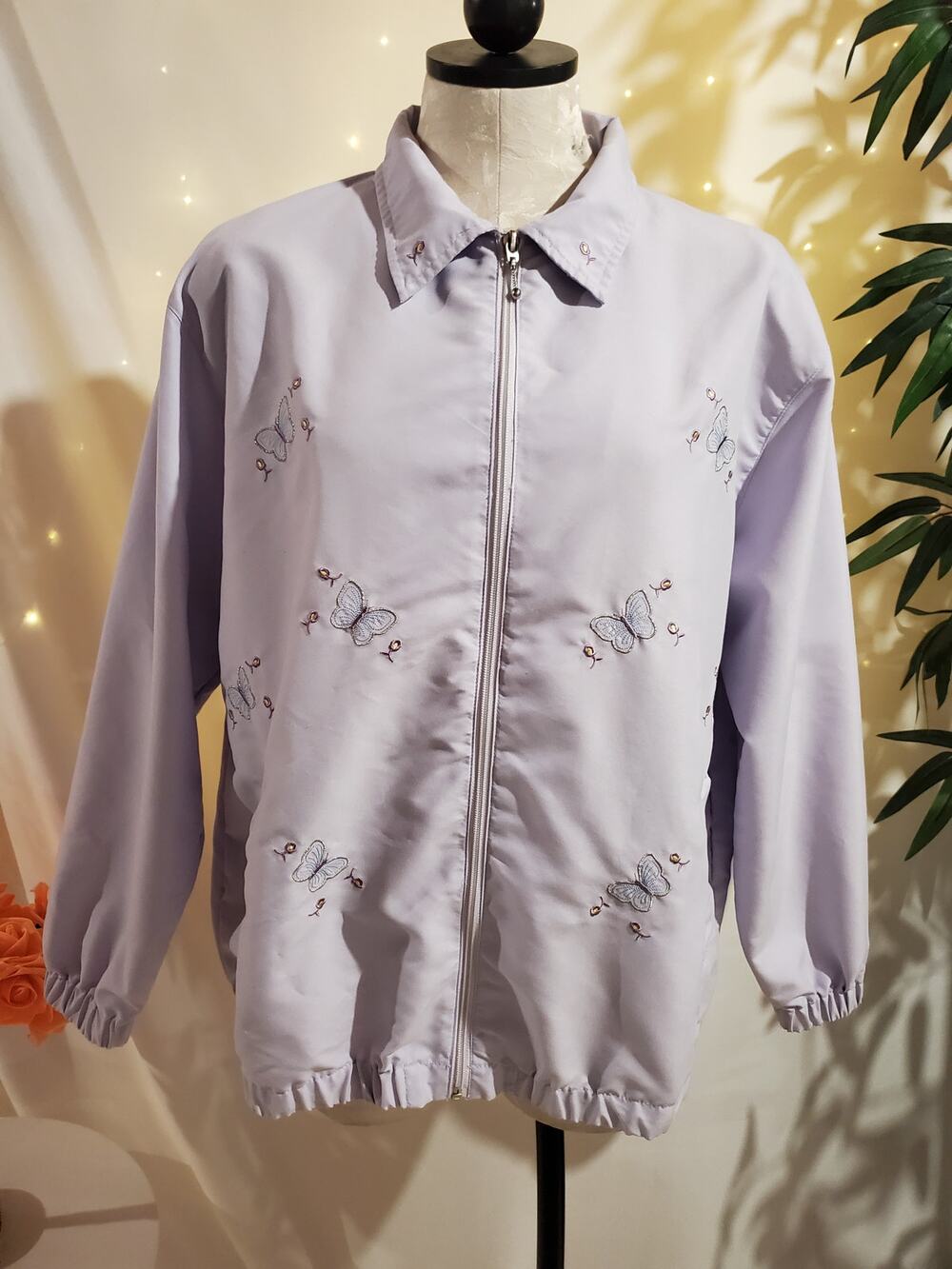 Keneth Too! Vtg Embroidered Butterfly Zip Jacket Womens Size XL Purple Pockets